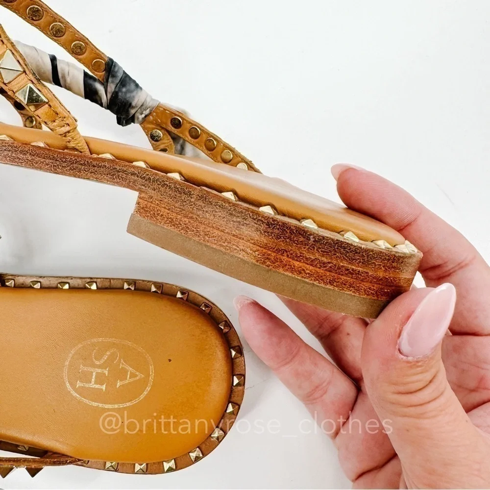 ASH Paprika Studded Leather Strappy Sandal in Nude/Floulard with Silk Scarf
